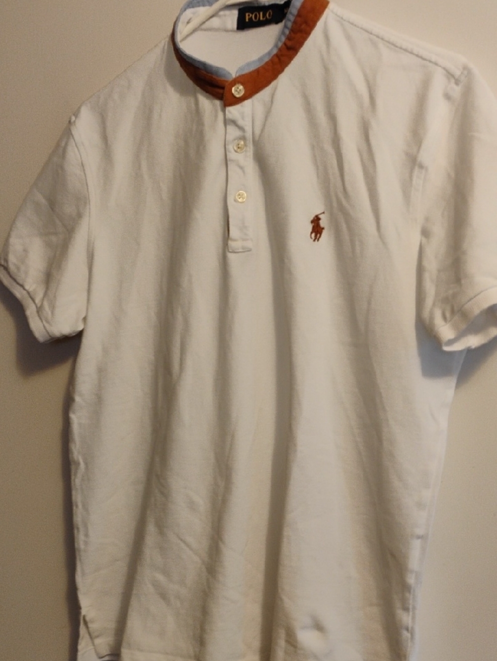Polo by Ralph Lauren White Short-Sleeve Henley with Brown Trim